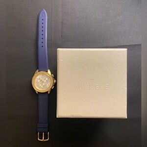 Michele Women’s Cape Gold Topaz Dial Navy Chronograph Watch